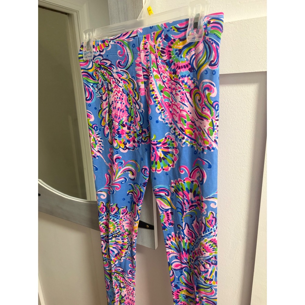 Lilly Pulitzer Girls XL 12-14 Blue Pink Paisley Floral Print Leggings Pants